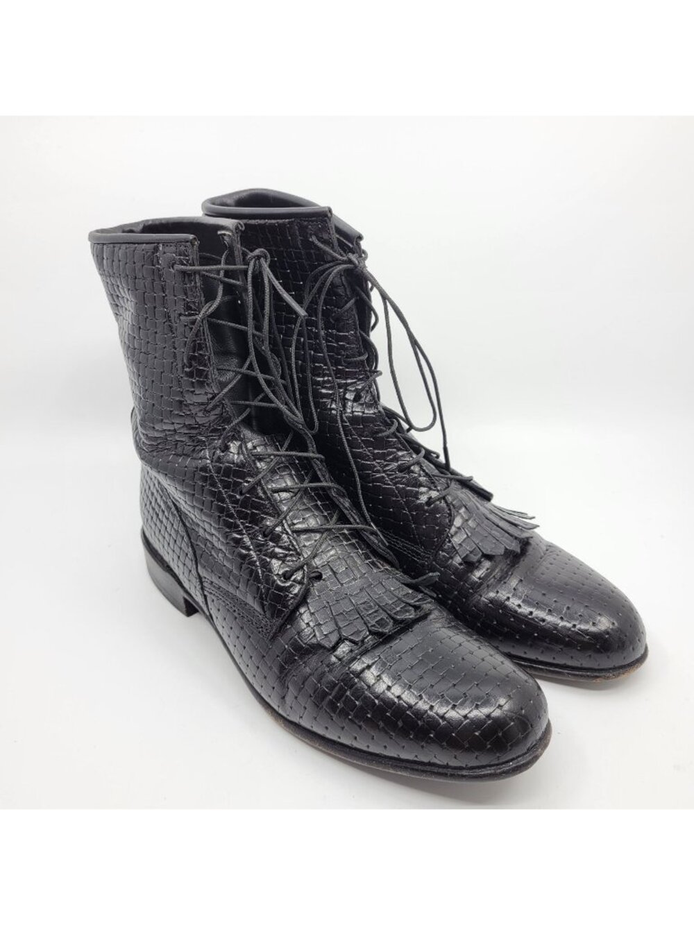 Justin 508 Women Sz 6C Black Leather Woven Lace-up Kiltie Roper Boots Steampunk